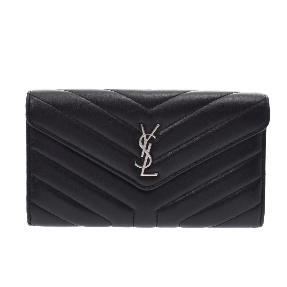 SAINT LAURENT Flap Wallet Black Lambskin Long